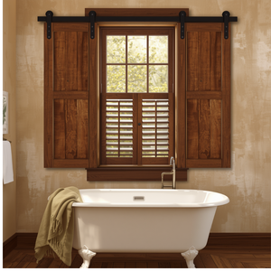 Traditional Solid Wood Window <b>Shutters</b> Barn Door Style Panels for Interior Bathroom Bedroom Kitchen Rustic Decor - Product Image 1