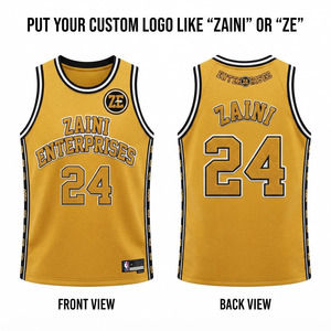 Maillot de basketball en maille polyester respirant à séchage rapide 220 GSM Premium, avec bordure or, noir et blanc, appliqué en twill, logo personnalisé - Product Image 1