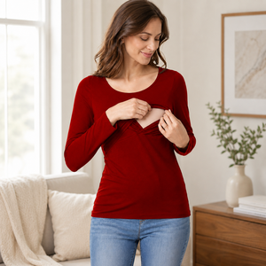 Maglietta Interna per <span class=keywords><strong>Allattamento</strong></span> a Maniche Lunghe, Morbida in Modal, Ottima Elasticità, Strato Base Classico per <span class=keywords><strong>Allattamento</strong></span>, Abbigliamento per Lactazione - Product Image 2