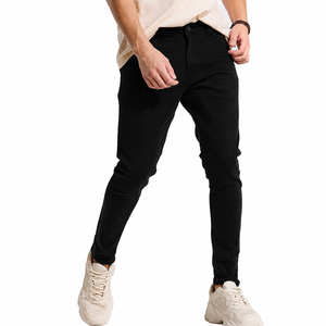 Jean en denim noir uni pour homme, coupe skinny, taille mi-haute, extensible, cinq poches, longueur complète, décontracté, en coton, pour le quotidien - Product Image 1