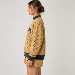 Ensemble short 2 pièces pour femme, col montant micro-pointillé camel, vêtements de sport décontractés personnalisés - Product Image 4