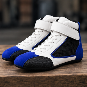 Botas de Motocicleta al Tobillo, Personalizables, de Alta Calidad, en Blanco, Negro y Azul, con Parte Superior de Cuero Genuino, Forro de Nomex, Transpirables, Ligeras, con Cierre de Velcro - Product Image 4