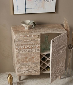 Modern Solid Wood Living Room Cabinet Raised Panel Doors 2 Drawers 2 Compartments 3 Shelves-Wine <b>Storage</b> Home Bar <b>Sideboard</b> Home - Product Image 2