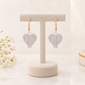 Boucles d'oreilles pendantes en moissanite plaquées or rose, ailes d'ange, bijoux romantiques pour femmes, boucles d'oreilles à porter tous les jours pour elle - Product Image 1