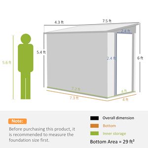 Casetta da Giardino in Metallo Grigio Chiaro 4FT X 7.7FT con Porta Lucchettabile e Prese d'Aria per Deposito Bici, Cortile, Patio, Prato - Product Image 3