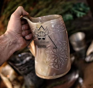 Tasse en corne de Viking authentique-Tasse à boire traditionnelle écologique en hydromel lavable au lave-vaisselle Logo de taille personnalisable pour médiéval - Product Image 2