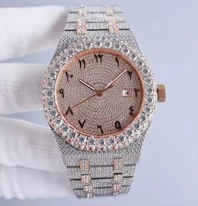 Montre de luxe pour femme en acier inoxydable or rose avec diamants, 38 mm, analogique, quartz, affichage de la date, verre saphir, fermoir pliant - Product Image 2