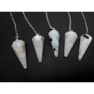 Péndulo de Cristal de Piedra Lunar Arcoíris Natural para Equilibrio de Chakras y Feng Shui, con Cadena Plateada y Gema Facetada para Radiestesia - Product Image 5