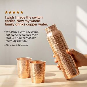 Pure <b>copper</b> <b>bottle</b> for traditional water <b>drinking</b> method supports natural wellness routine for home kitchen use - Product Image 4