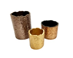 Juego de Jarrones Modernos de Aluminio con Textura Dorada, Jarrones Cilíndricos para Flores, Piezas Decorativas con Borde Agrietado para el Hogar, Oficina, Navidad - Product Image 1
