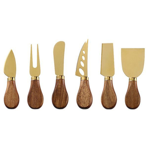 Ensemble de 3 outils à fromage en métal et bois, couteaux à fromage en acier inoxydable avec manches en bois et accents en laiton, ensemble de cuisine et de service - Product Image 5