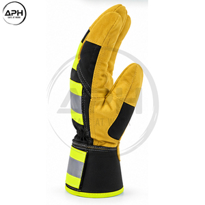 Gants de travail haute visibilité jaunes et noirs de qualité supérieure, avec paume en cuir renforcée, doigts entiers, poignet réglable, logo personnalisé, OEM ODM - Product Image 6
