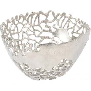 Bol de service moderne pour fruits, élégant, en aluminium moulé argenté, idéal pour servir des collations - Product Image 2