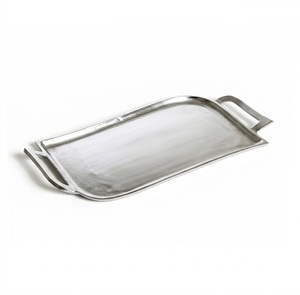 Ensemble de 2 plateaux de service modernes en cuivre martelé à la main, rectangulaires et ovales polis, avec poignées, pour la cuisine et la maison - Product Image 2