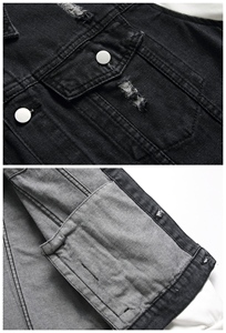 แจ็คเก็ตยีนส์สำหรับผู้ชาย,เสื้อแจ็คเก็ตผ้ายีนส์มีฮู้ดสีดำ - Product Image 4