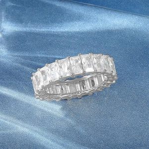 <b>Emerald</b> Cut Diamond Full Eternity Band 925 Sterling <b>Silver</b> Elegant Moissanite Engagement Women <b>Ring</b> - Product Image 5