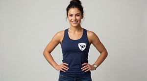 Women's <b>Navy</b> Blue Solid Knitted Tank <b>Top</b> Casual Scoop Neck Breathable Polyester/Cotton Fit - Product Image 1