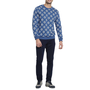 <b>Men's</b> Blue Crewneck Sweatshirt With White Star Dot Pattern Regular Fit Casual Knitted <b>Pullover</b> Autumn Wear - Product Image 4