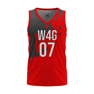 Maillot de basket-ball rouge personnalisé pour homme, impression sublimée, col en V, sans manches, respirant, coupe athlétique, vêtements de basket-ball - Product Image 4