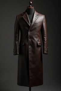 Manteau Trench Formel Marron en Cuir de Mouton Véritable Imperméable Respirant Anti-Plis Séchage Rapide Écologique avec Doublure en Polyester - Product Image 5