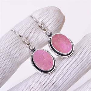 Natural Pink Titanium Agate Drusy 925 Sterling <b>Silver</b> <b>Earring</b> Gemstone Jewelry Unique <b>Earring</b> Handmade Boho Jewelry - Product Image 3