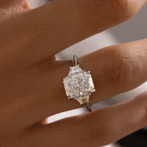 Luxury Radiant Cut Moissanite Engagement <b>Ring</b> <b>14K</b> Solid <b>Gold</b> Three Stone Diamond Style Bridal <b>Ring</b> Wholesale - Product Image 4
