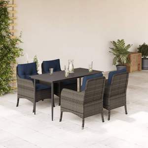 Conjunto de Comedor para Jardín en Ratán PE Gris con Acero con Recubrimiento en Polvo y Vidrio Templado, Elegante y Duradero - Product Image 1