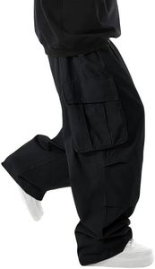 Pantalones Cargo Harem Negros para Hombre, Cintura Elástica, Múltiples Bolsillos, Estilo Urbano, Corte Holgado, Transpirables, Ecológicos y Ligeros - Product Image 4
