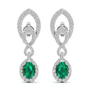 REYES Pendientes Colgantes de Oro Sólido de 14K de Calidad Premium con Esmeralda de Corte Ovalado de 2.3 Quilates y Diamantes Certificados por IGI para Mujer - Product Image 2