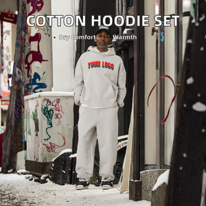 High Quality One Hundred Percent Cotton Heavyweight Winter Blank Pullover Boxy Baggy Hoodie Sweatpants Set Solid Color Custom Lo - Product Image 2