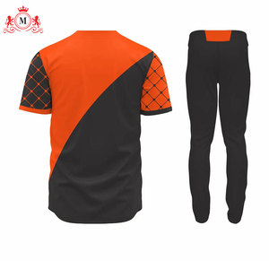 Ensemble uniforme de baseball pour homme, maillot orange et noir avec manches à motif diamant et pantalon assorti - Product Image 2