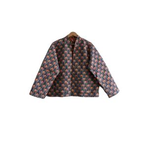 Chaqueta Acolchada de Algodón con Estampado de Bloques, Manga Larga, Hecha a Mano, Estilo Étnico para Mujer y Hombre, Abrigo de Invierno Cálido y Elegante - Product Image 1