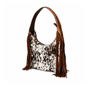 Western Hair On Cowhide Fringe Shoulder Bag Genuine <b>Leather</b> <b>Tooled</b> Strap Handcrafted Hobo Purse Boho Fashion Handbag for Women - Product Image 1