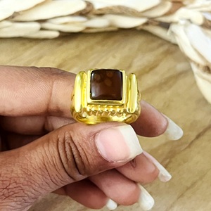 Hot Arrival Silver Eye Boho Geometric <b>Black</b> Onyx <b>Ring</b> Brass Jewelry <b>Men</b> 18k Gold Plated Chunky Signet Third Party Certified - Product Image 2