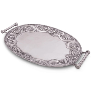 Plateau décoratif de collection de style classique en aluminium, grande taille, avec bordure latérale en forme de feuille, finition dorée antique - Product Image 5