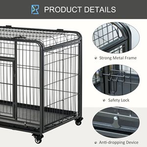 Heavy Duty 37\" Metal Dog <b>Crate</b> Modern <b>Folding</b> Kennel with Removable Tray Cover 4 Wheels Gray-for Breeding Medium Sized Breeds - Product Image 5