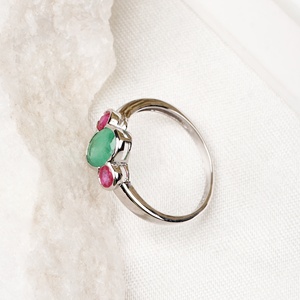 Natural <b>Emerald</b> and Ruby 925 Sterling <b>Silver</b> Three Stone <b>Ring</b> | Handmade Healing Fine Jewelry Gift for Women Wholesale price - Product Image 2