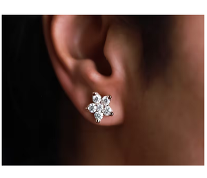 ต่างหูเพชรทรงดอกไม้สุดคลาสสิก 1.7 กะรัต เพชรทรงกลม ทองคำแท้ 14K เครื่องประดับชั้นดี ของขวัญวันครบรอบสำหรับเธอ - Product Image 1