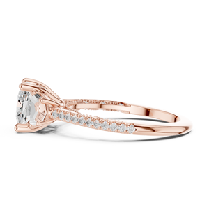 Anillo de Compromiso Art Deco de Lujo con Tres Piedras de Moissanita Corte Cojín, Acento Lateral de Media Luna, Chapado en Oro, Acero Inoxidable para Mujer - Product Image 2