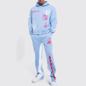 Ensemble de survêtement décontracté écologique en gros, personnalisable avec impression, style streetwear, comprenant un sweat à capuche et un pantalon de jogging assorti, tenue sportive - Product Image 1