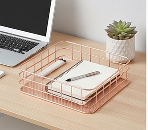 Fine Quality Rectangular Metal Wire <b>Storage</b> <b>Basket</b> Rose <b>Gold</b> Stackable Modern Design Multi Purpose Neatening Organizer - Product Image 5