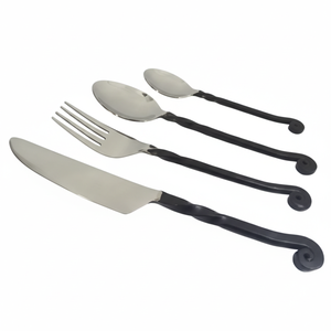 Ensemble d'argenterie noire avec manche à nœud, comprenant cuillère à dîner, fourchette, cuillère à café, pour la maison, le restaurant, l'hôtel - Product Image 5