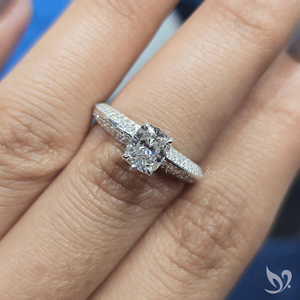 1 CT elongated <b>cushion</b> lab grown diamond engagement <b>ring</b> in 10K white gold with micro pave band IGI certified bridal <b>ring</b> - Product Image 4