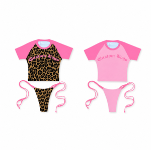 Set Bikini Donna ad Asciugatura Rapida: Slip e Top Corto Stile Baby Tee, Costume da Bagno da Spiaggia <span class=keywords><strong>con</strong></span> <span class=keywords><strong>Perizoma</strong></span> - Product Image 1