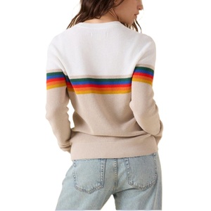 Pull en tricot 100 % coton de haute qualité pour femme, motif rayé décontracté pour l'hiver, disponible en OEM, anti-rétrécissement, respirant - Product Image 2