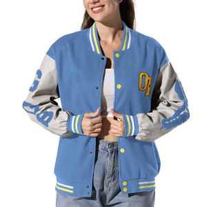 Breathable Women's Custom Woolen Embroidery <b>Winter</b> Fleece <b>Quilted</b> Printed Jacket Cotton Shell Letterman Varsity Jacket - Product Image 1