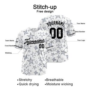 Camiseta de Béisbol Personalizada con Patrón de Estrellas Blancas Sublimadas, Unisex, para Adultos, Manga Corta, Transpirable, de Poliéster, con Nombre del Equipo 00 y Logotipo Frontal - Product Image 3