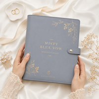 LABON Maßgefertigter Nebelblauer Hochzeitsplaner Organizer 6-Ring-Ordner Hochzeitsbudgetbuch Veganes Leder Luxuriöses Brautgeschenk