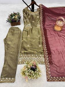 Presenting New Ready to Wear 3-Piece Solid Silk Fancy Kurti Set with Beautiful Bottom and Dupatta for Party Occasions - Product Image 5