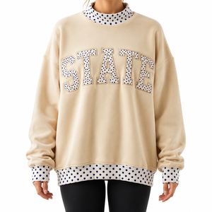 High Quality <b>Turtleneck</b> Oversized Terry Fabric Custom State Applique Embroidery Eco-Friendly Pullover Sweatshirt Women <b>Mock</b> Nec - Product Image 1